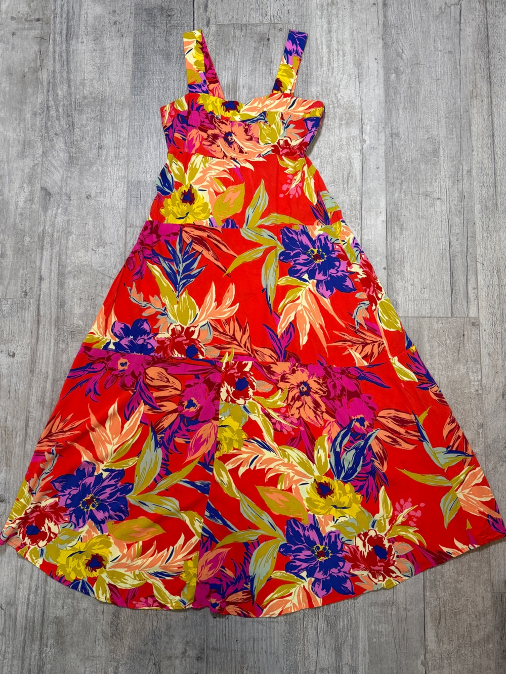 1. State Vibrant Tropical Floral Square Neck Maxi Dress Sz S